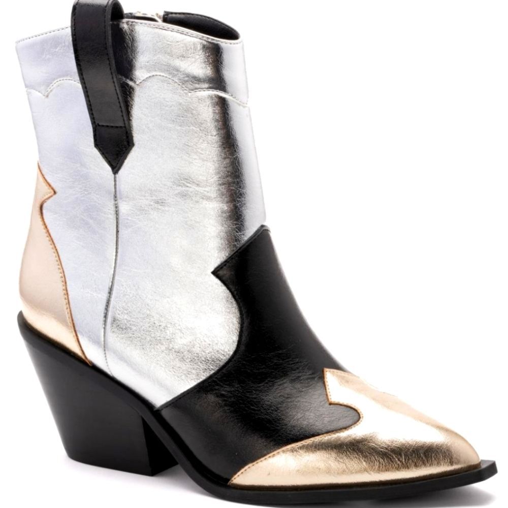 Corkys Footwear Mixed Metallic One Chance Low Cowboy Boot Silver, Gold, Black‎